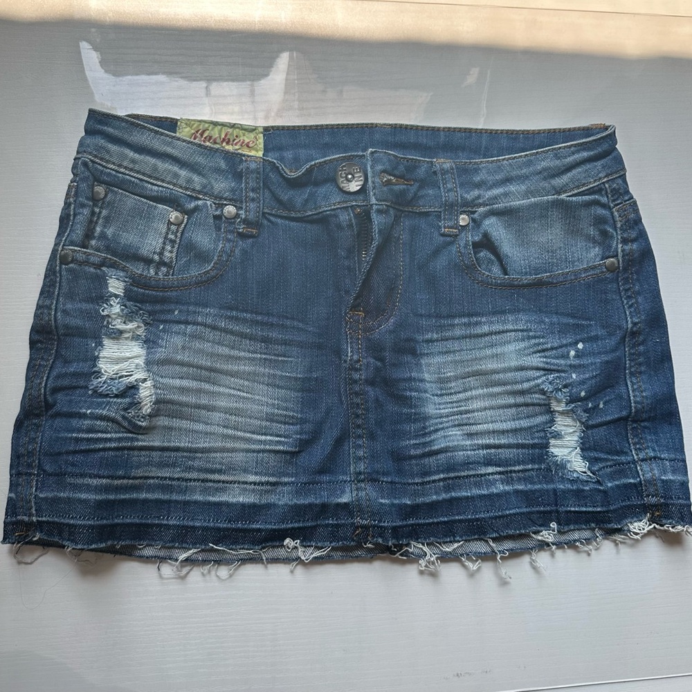 MACHINE Pour Neuf Mode Distressed Denim Mini Skirt - 28